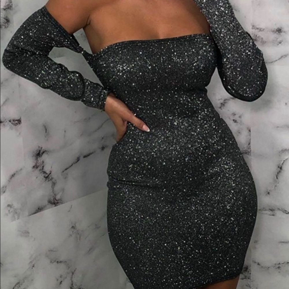 Purple glitter mini dress